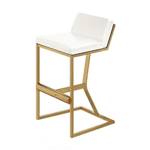 Everly Quinn White Genuine Leather Bar Stool & Counter Stool Gold Legs